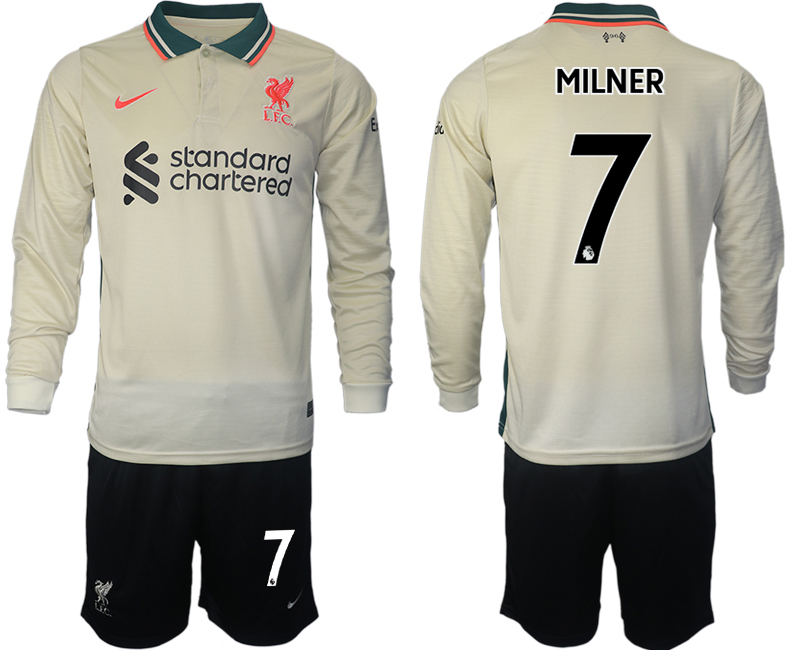Men 2021-2022 Club Liverpool away cream Long Sleeve #7 Soccer Jersey